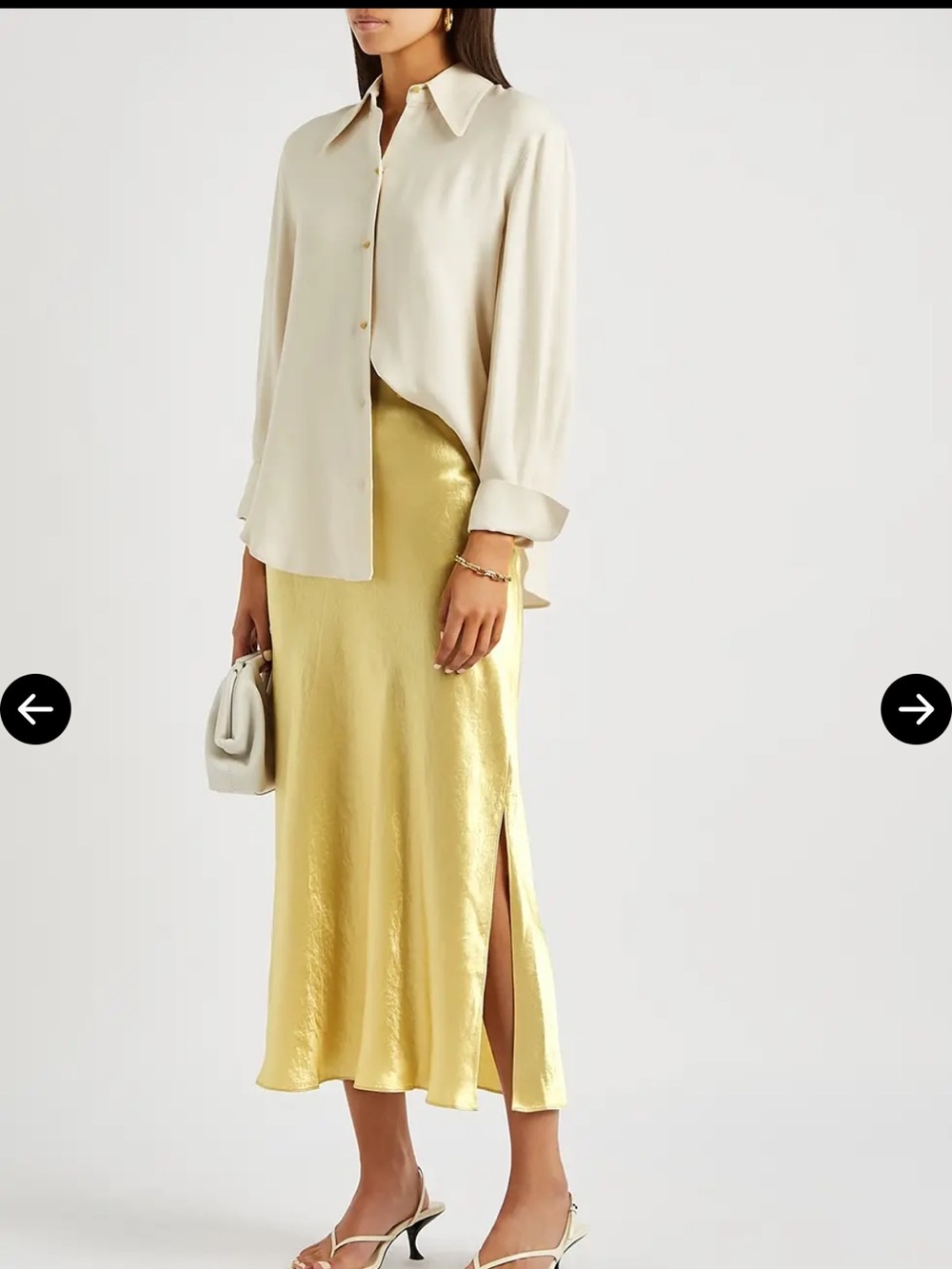 Vince Satin Slip Midi Skirt in Pale Yellow